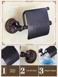 Black Bronze Bathroom Accessories Carving Bath Towel Shelves Toilet Brush Holder Soap Holder Toilet Paper Holder Bath Hardware