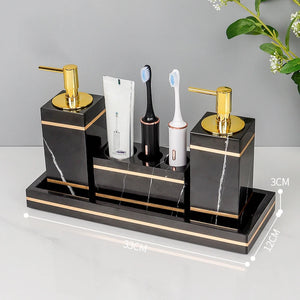 Black Nero Marquin Natural Marble Bathroom Accessories Luxury Gold Soap Dish Soap Dispenser Toothbrush Holder Tray Bathroom Set