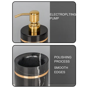 Black Nero Marquin Natural Marble Bathroom Accessories Luxury Gold Soap Dish Soap Dispenser Toothbrush Holder Tray Bathroom Set