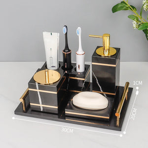 Black Nero Marquin Natural Marble Bathroom Accessories Luxury Gold Soap Dish Soap Dispenser Toothbrush Holder Tray Bathroom Set