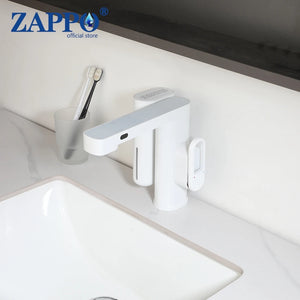 ZAPPO Sensor Bathroom Faucet with Automatic Sensor Smart Soap Dispenser White Basin Sink Faucets Deck Mounted Mixer Tap Black
