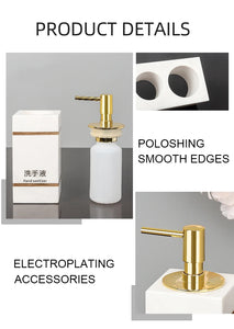 Volakos White Natural Marble Bathroom Accessories Golden Luxury Soap Dish Soap Dispenser Toothbrush Holder Tray Bathroom Set