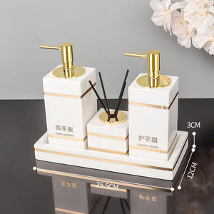 Volakos White Natural Marble Bathroom Accessories Golden Luxury Soap Dish Soap Dispenser Toothbrush Holder Tray Bathroom Set