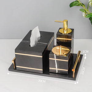 Black Nero Marquin Natural Marble Bathroom Accessories Luxury Gold Soap Dish Soap Dispenser Toothbrush Holder Tray Bathroom Set