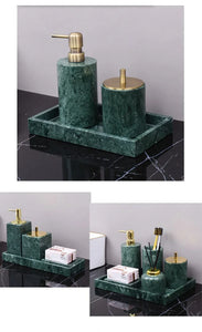 Wholesale Customized Dark Green Natural Marble Bathroom Set Nordic Light Luxury Tray Toothbrush Holder Soap Dispenser Kit