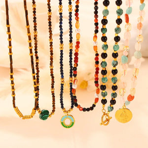Necklace Set For Women Portrait Stainless Steel Colorful Nature Pearl Chain Beaded Luxury Jewelry Party Wedding Gift