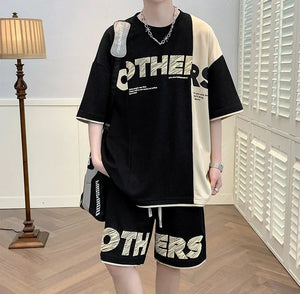 Clothes for Men Alphabet Top Jogging Sports Suits Brown Male T Shirt Sweatpants Shorts Sets Sweatshirt Tracksuit Stylish Loose S