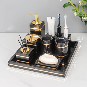Black Nero Marquin Natural Marble Bathroom Accessories Luxury Gold Soap Dish Soap Dispenser Toothbrush Holder Tray Bathroom Set