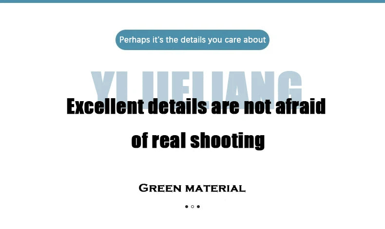 Text promoting high-quality details and green materials, emphasizing authenticity in product representation.