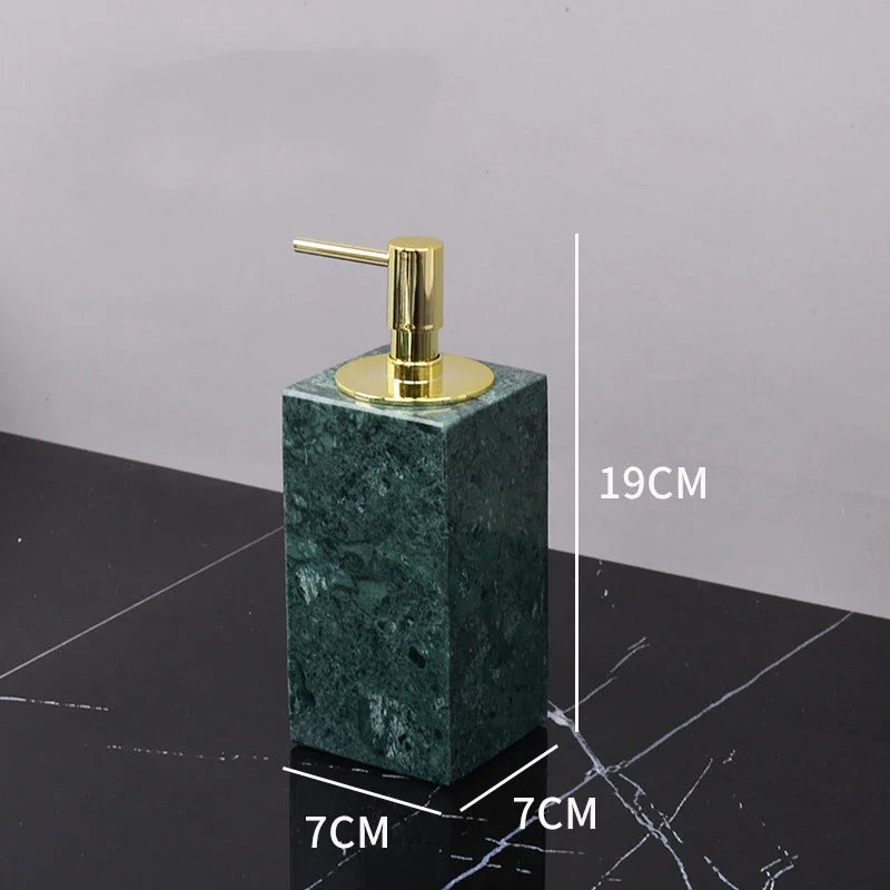 Wholesale Customized Dark Green Natural Marble Bathroom Set Nordic Light Luxury Tray Toothbrush Holder Soap Dispenser Kit
