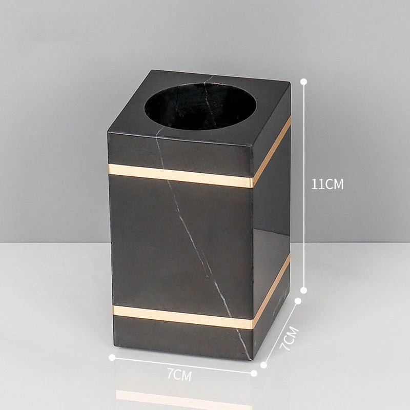 Black Nero Marquin Natural Marble Bathroom Accessories Luxury Gold Soap Dish Soap Dispenser Toothbrush Holder Tray Bathroom Set