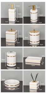 Volakos White Natural Marble Bathroom Accessories Golden Luxury Soap Dish Soap Dispenser Toothbrush Holder Tray Bathroom Set