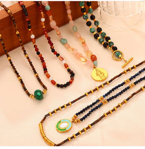 Necklace Set For Women Portrait Stainless Steel Colorful Nature Pearl Chain Beaded Luxury Jewelry Party Wedding Gift
