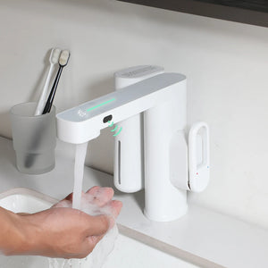 ZAPPO Sensor Bathroom Faucet with Automatic Sensor Smart Soap Dispenser White Basin Sink Faucets Deck Mounted Mixer Tap Black