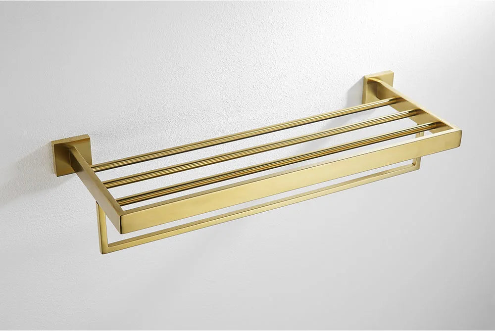 Stainless Steel Brushed Gold Towel Bar Rack Toilet Paper Holder Toilet Brush Robe Hook Soap Dish Bathroom Accessories Hardware