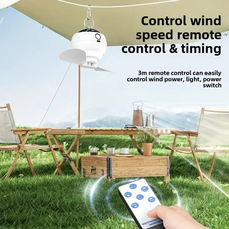 3 in 1 USB Rechargeable Ceiling Fans Light with Stars Projection Light for Outdoor Tent Camping Dormitory Room  Lamp