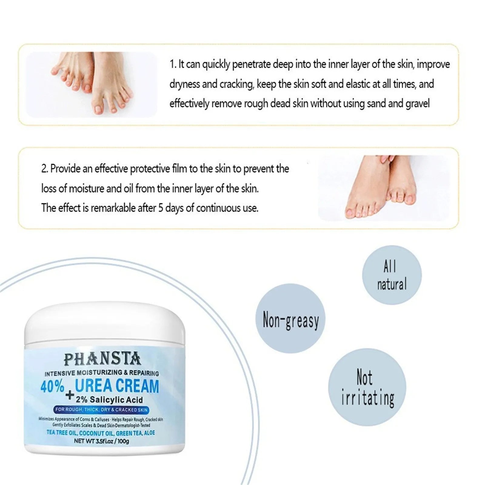 Hand CreamFoot CreamFor Dry Cracked Feet Hands, Heels, Elbows Intensive Moisturizes & Softens Skin Exfoliates Dead Skin