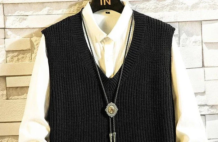 Men's Clothing V Neck Plain Vest Knit Sweater Male Sleeveless Solid Color Waistcoat Classic Cheap Best Selling Products 2024 Hot