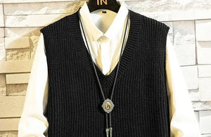 Men's Clothing V Neck Plain Vest Knit Sweater Male Sleeveless Solid Color Waistcoat Classic Cheap Best Selling Products 2024 Hot