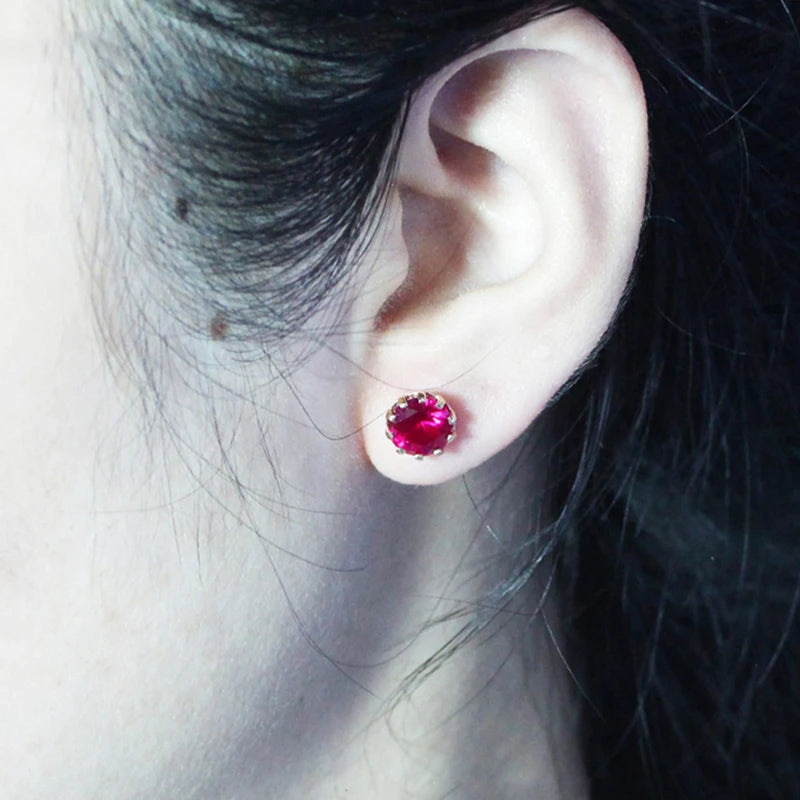 Ruby ear studs585 purple gold jewelry inlaid 14K rose gold round new luxury charm earrings for women engagement wedding gift