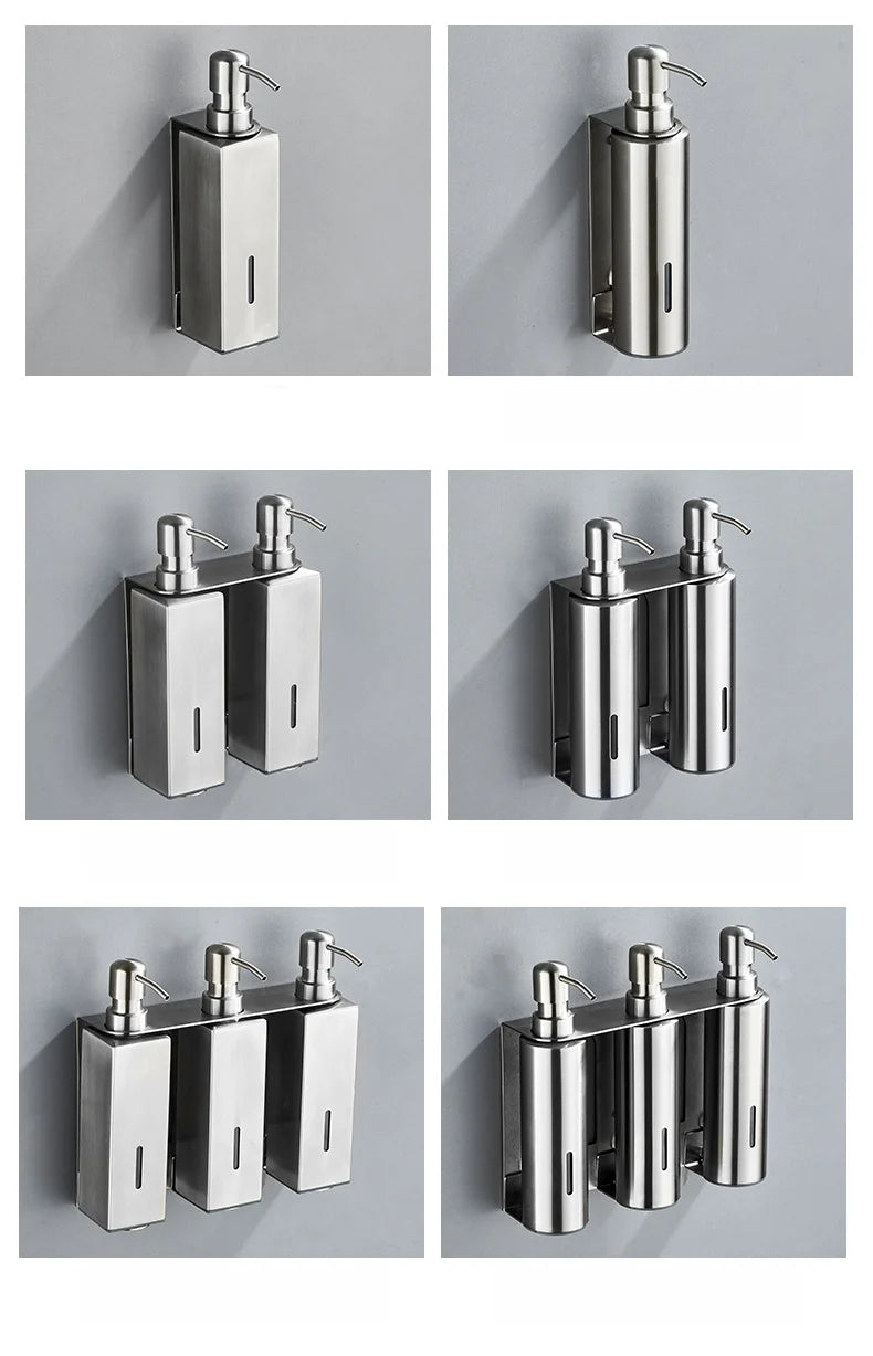 Stainless Steel Bathroom Accessories Liquid Soap Dispensers Single Bottle 200ml Perforated Installation Modern Minimalist Design