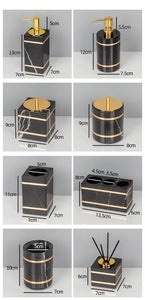 Black Nero Marquin Natural Marble Bathroom Accessories Luxury Gold Soap Dish Soap Dispenser Toothbrush Holder Tray Bathroom Set
