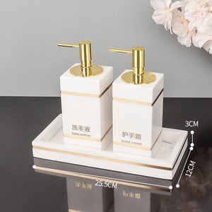 Volakos White Natural Marble Bathroom Accessories Golden Luxury Soap Dish Soap Dispenser Toothbrush Holder Tray Bathroom Set