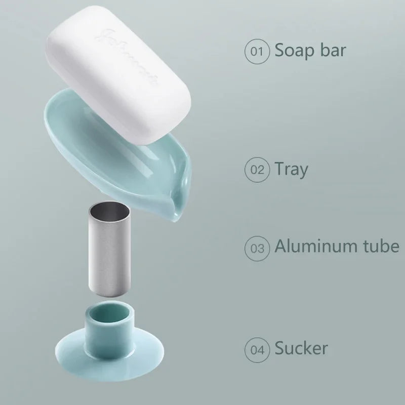 Suction Cup Soap dish For bathroom Shower Portable Leaf Soap Holder Plastic Sponge Tray For Kitchen Bathroom accessories