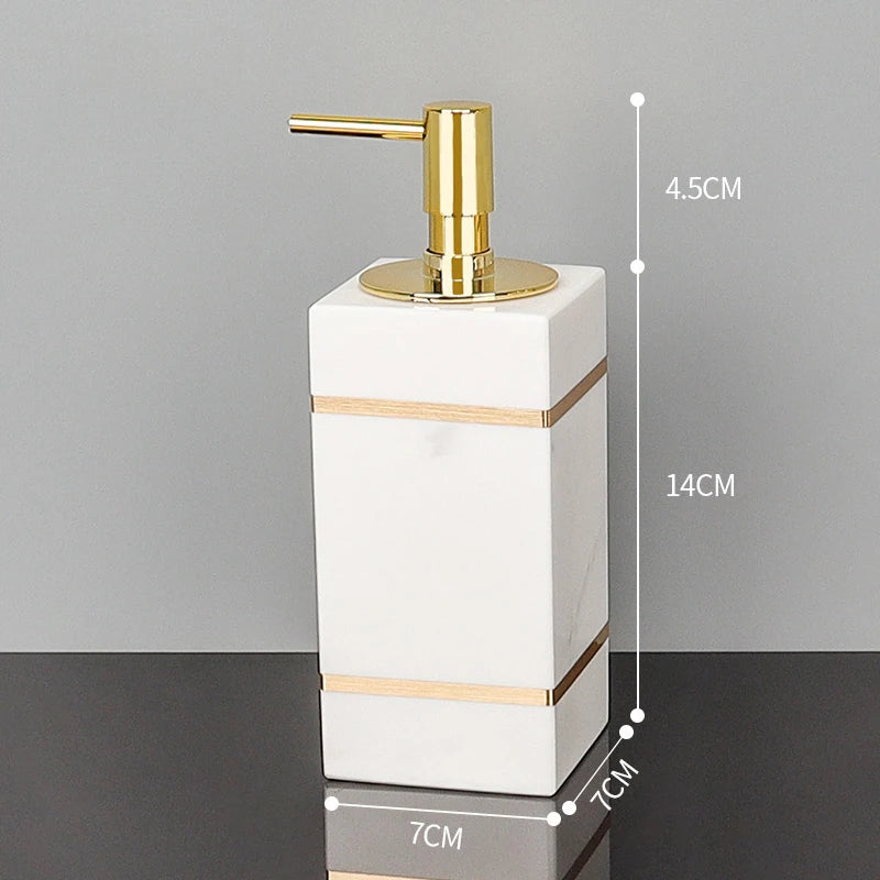 Volakos White Natural Marble Bathroom Accessories Golden Luxury Soap Dish Soap Dispenser Toothbrush Holder Tray Bathroom Set