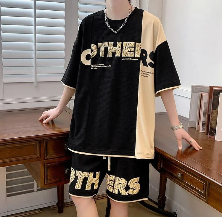 Clothes for Men Alphabet Top Jogging Sports Suits Brown Male T Shirt Sweatpants Shorts Sets Sweatshirt Tracksuit Stylish Loose S