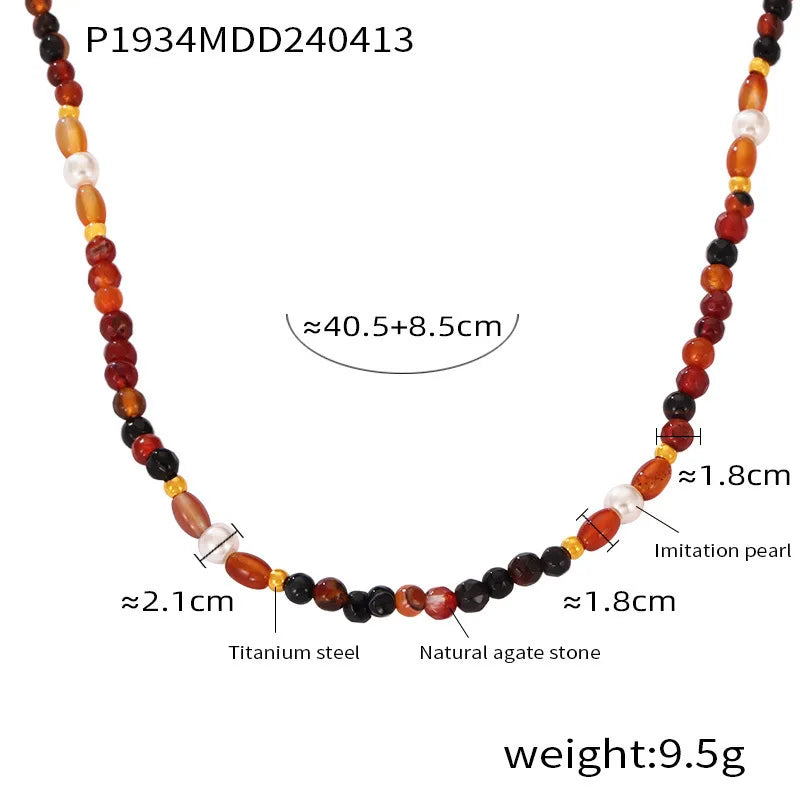 Necklace Set For Women Portrait Stainless Steel Colorful Nature Pearl Chain Beaded Luxury Jewelry Party Wedding Gift