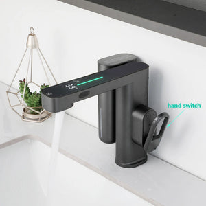 ZAPPO Sensor Bathroom Faucet with Automatic Sensor Smart Soap Dispenser White Basin Sink Faucets Deck Mounted Mixer Tap Black