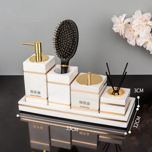 Volakos White Natural Marble Bathroom Accessories Golden Luxury Soap Dish Soap Dispenser Toothbrush Holder Tray Bathroom Set