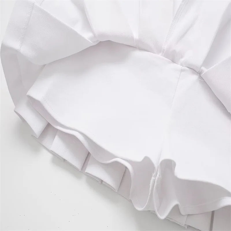 2024 Wholesale of women's clothing for foreign trade European and American college style white wide pleated shirt style dress