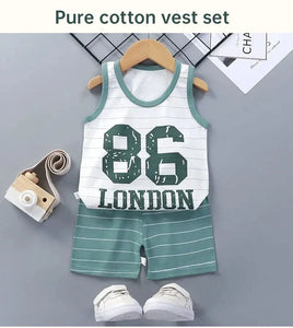Children Sets Kids Clothes Boys Girls Vest Suit  Summer Children's Clothing baby Cotton T-Shirts Shorts Tank Top Sleeveless