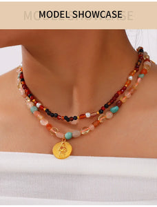 Necklace Set For Women Portrait Stainless Steel Colorful Nature Pearl Chain Beaded Luxury Jewelry Party Wedding Gift
