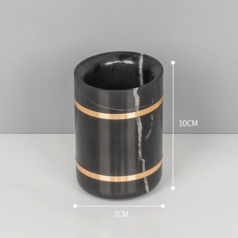 Black Nero Marquin Natural Marble Bathroom Accessories Luxury Gold Soap Dish Soap Dispenser Toothbrush Holder Tray Bathroom Set