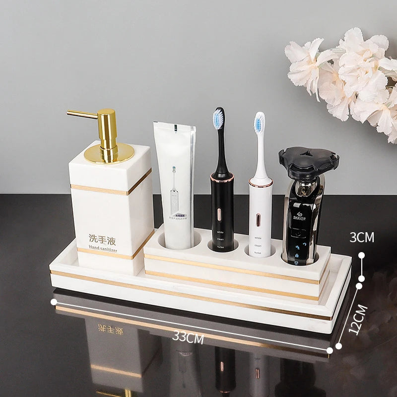 Volakos White Natural Marble Bathroom Accessories Golden Luxury Soap Dish Soap Dispenser Toothbrush Holder Tray Bathroom Set