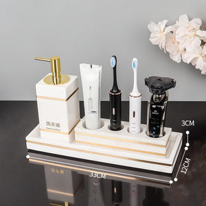 Volakos White Natural Marble Bathroom Accessories Golden Luxury Soap Dish Soap Dispenser Toothbrush Holder Tray Bathroom Set