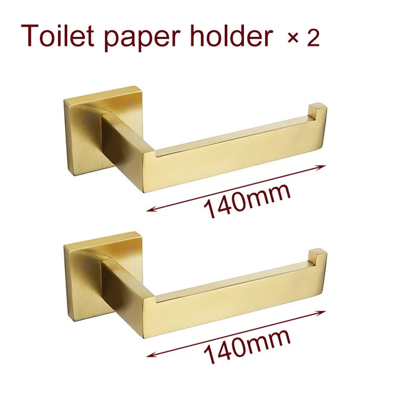 Stainless Steel Brushed Gold Towel Bar Rack Toilet Paper Holder Toilet Brush Robe Hook Soap Dish Bathroom Accessories Hardware