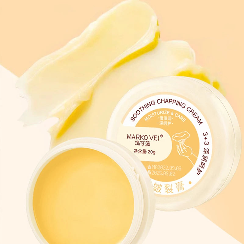 Soothing chapping cream by MARKO VEI, 20g jar with smooth texture for moisturizing and care.