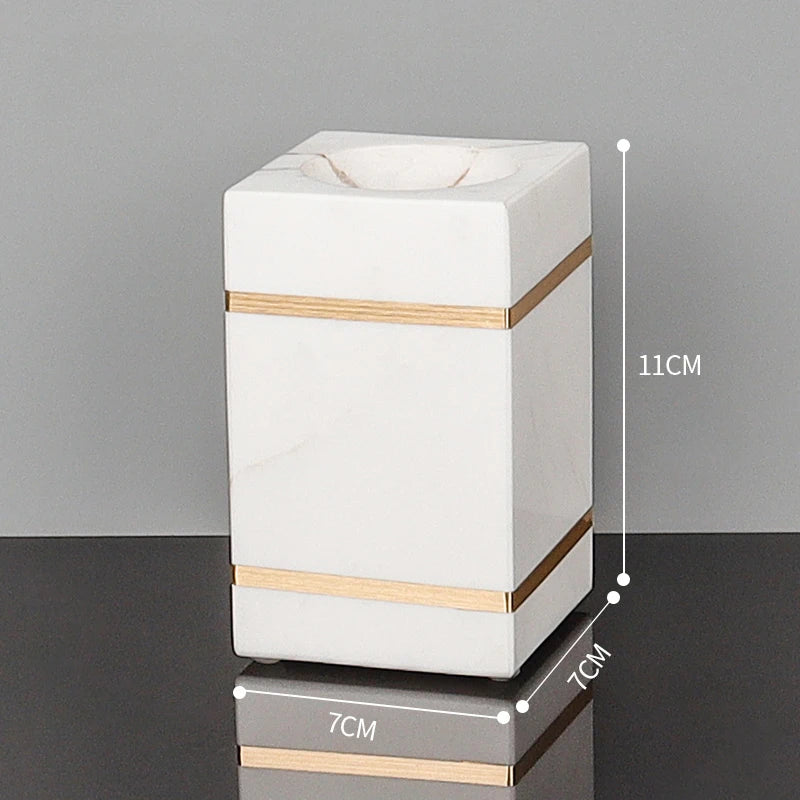 Volakos White Natural Marble Bathroom Accessories Golden Luxury Soap Dish Soap Dispenser Toothbrush Holder Tray Bathroom Set