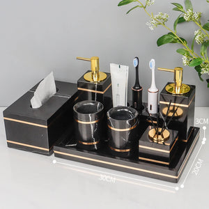 Black Nero Marquin Natural Marble Bathroom Accessories Luxury Gold Soap Dish Soap Dispenser Toothbrush Holder Tray Bathroom Set