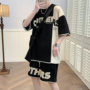 Clothes for Men Alphabet Top Jogging Sports Suits Brown Male T Shirt Sweatpants Shorts Sets Sweatshirt Tracksuit Stylish Loose S
