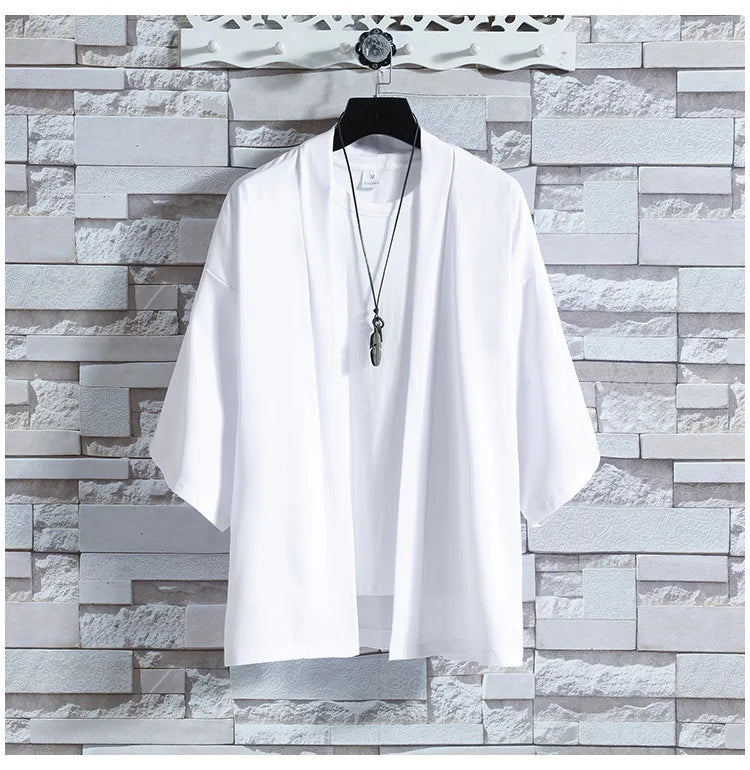 Kimono Men Cloak Kimono Para Hombre Black Coat White Cloak Beach Shirt Summer Haori Men Unisex Samurai Clothing Japanese Men