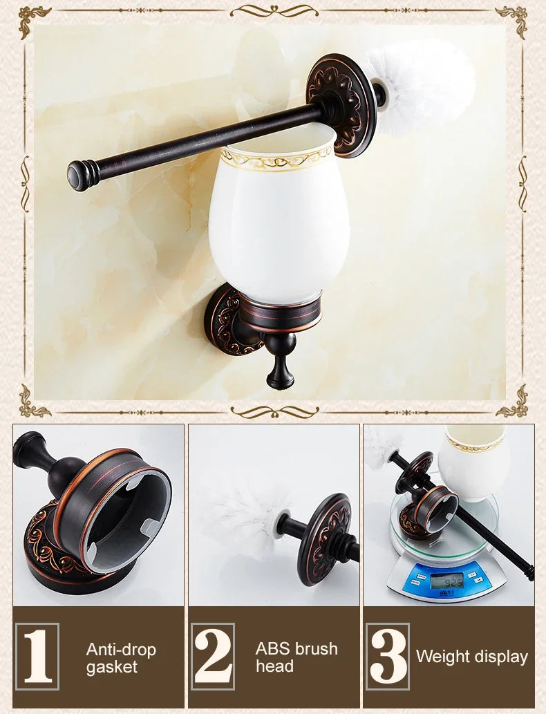 Black Bronze Bathroom Accessories Carving Bath Towel Shelves Toilet Brush Holder Soap Holder Toilet Paper Holder Bath Hardware