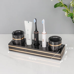 Black Nero Marquin Natural Marble Bathroom Accessories Luxury Gold Soap Dish Soap Dispenser Toothbrush Holder Tray Bathroom Set