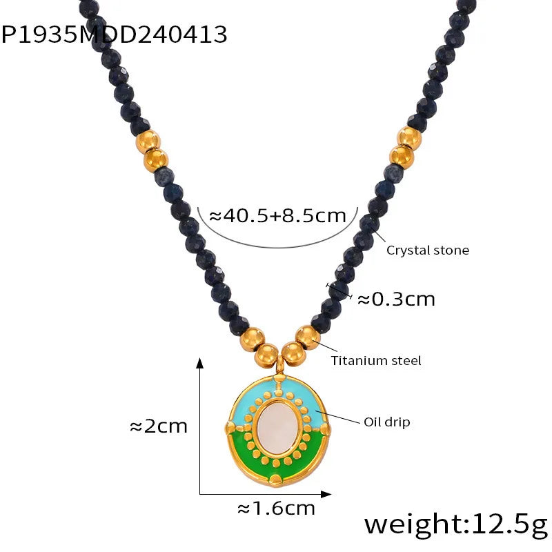 Necklace Set For Women Portrait Stainless Steel Colorful Nature Pearl Chain Beaded Luxury Jewelry Party Wedding Gift