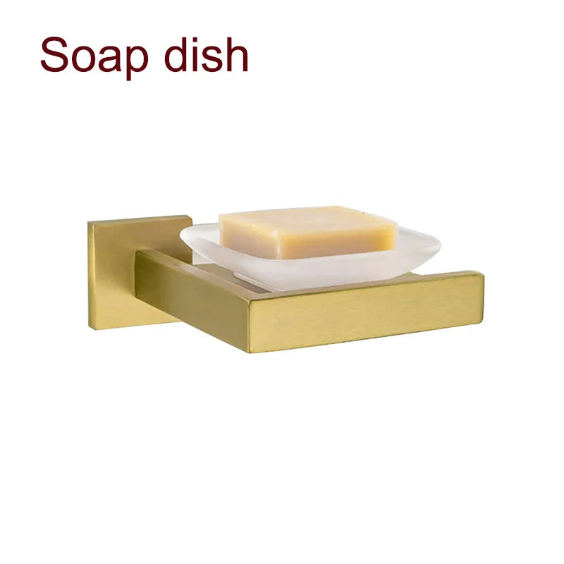 Stainless Steel Brushed Gold Towel Bar Rack Toilet Paper Holder Toilet Brush Robe Hook Soap Dish Bathroom Accessories Hardware