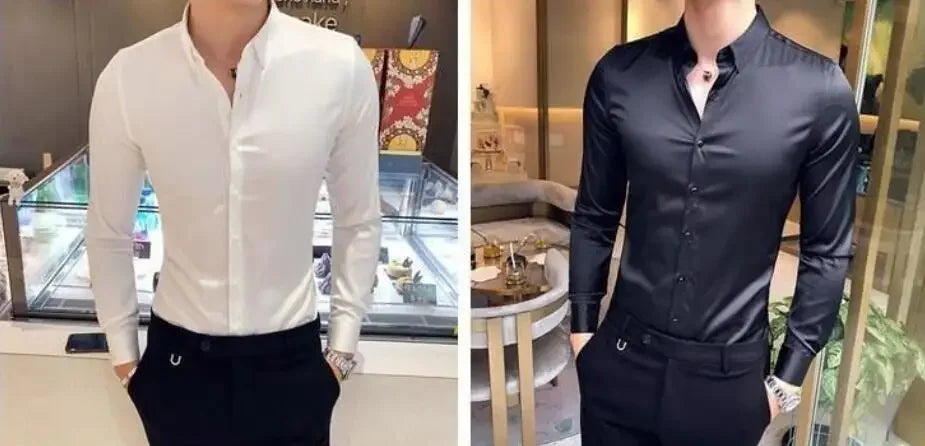 Clothing Muscle Long Sleeve Man Tops Business Shirts And Blouses For Men Black Plain With Sleeves Luxury Fashion 2024 Luxury Xxl